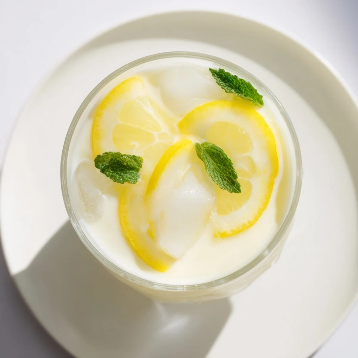 See the beautifully blended creamy lemonade drink, garnished with lemon slices and fresh mint.