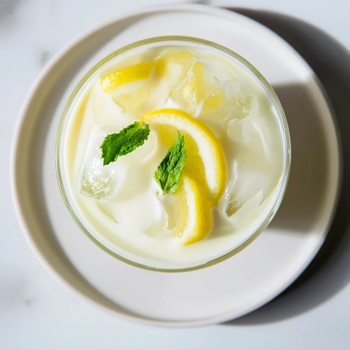 Pouring from a pitcher, this creamy lemonade drink seems incredibly inviting on a hot day.
