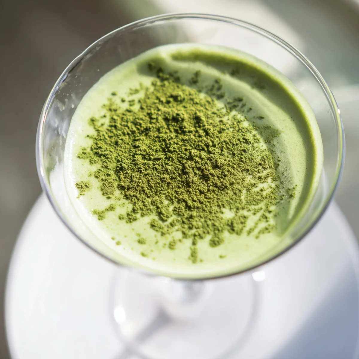 Silky smooth Matcha Martini, a vibrant green cocktail, perfectly shaken and ready to enjoy.