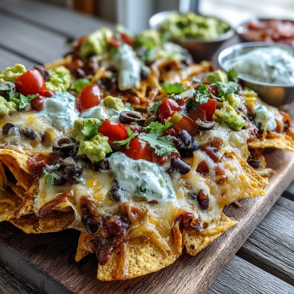 Homemade Baked Nachos loaded with seasoned beef, melted cheese, and fresh jalapeños, served on a platter.