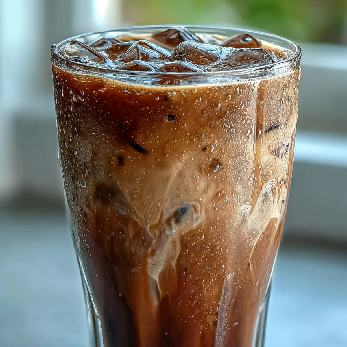 Two glasses of Iced Hojicha Latte topped with ice cubes and a hint of vanilla, perfect for warm days.  