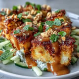 Colorful Thai Mango Salad, loaded with fresh fruit, crunchy tofu, and savory dressing.