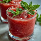 Juicy Watermelon Mint Frosé slushy served in a frosty glass, perfect for summer.