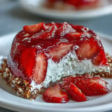A vibrant Strawberry Pretzel Jello Salad showcasing vibrant berries atop creamy goodness.