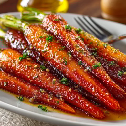 Golden Maple Glazed Carrots with Pepitas, a sweet and savory roasted Thanksgiving side.