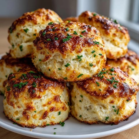 Golden-brown cheddar and chive savory scones, fresh from the oven, aromatic and fluffy.