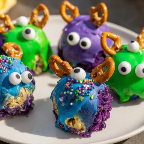 Fun Cheesy Pretzel Cream Cheese Monster Cake Balls for Halloween parties.  