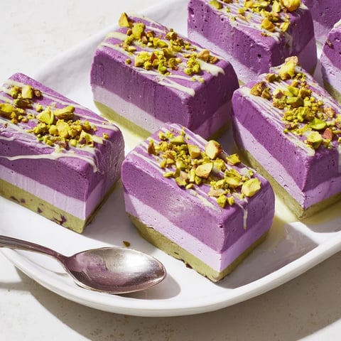 Creamy ube and pistachio ice cream bars, perfect summer treat for all occasions.  