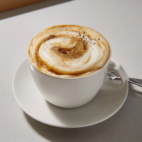 Creamy Onion Latte topped with frothed milk and caramelized onions garnishing the cup.  