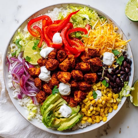 Sheet Pan Chicken Burrito Bowls, brimming with roasted chicken and colorful peppers, ready to serve and enjoy.