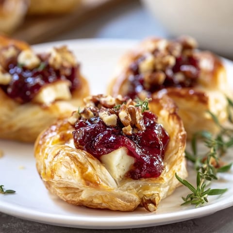 Golden, bubbly Quick Cranberry Brie Bites with creamy Brie and cranberry filling, ready to eat.