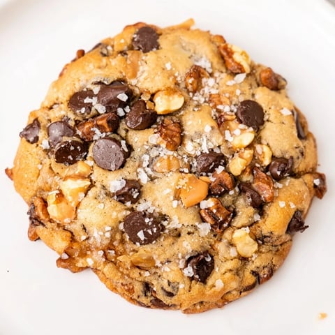 Warm, golden Best Ever Butterscotch Chocolate Chip Cookies with sea salt, ready to enjoy with a glass of milk.
