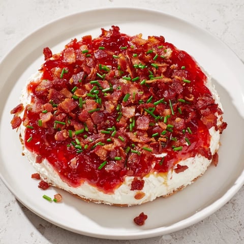 Golden, crispy bacon tops creamy cream cheese and sweet pepper jelly in this Easy Bacon Pepper Jelly Appetizer.