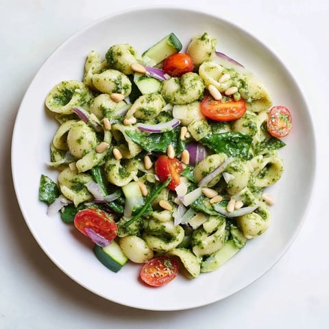 Caesar Pesto Ditalini Salad, tossed with vibrant vegetables, offers a delightful Italian-American taste experience.