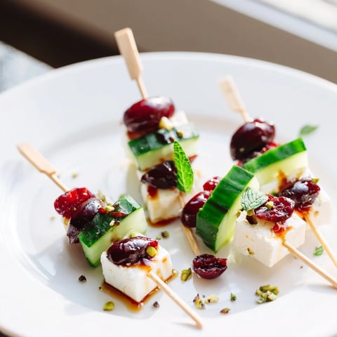 Holiday Cranberry-Feta Skewers—bright red cranberries and creamy feta, ready for your festive appetizer.