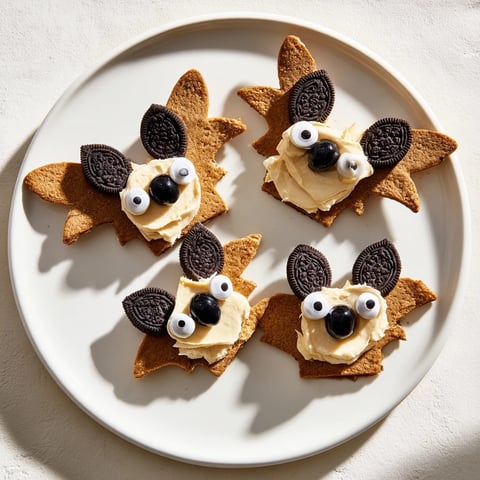 Flying Bat Halloween Snack Board with creamy crackers, olives, and festive treats.