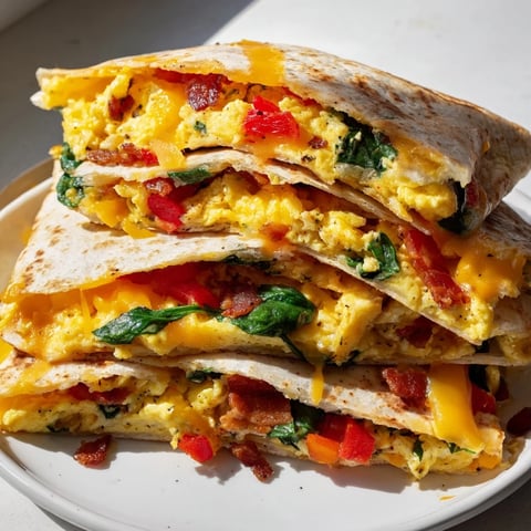 Crispy, golden-brown Breakfast Quesadilla Hack, showcasing the folded tortilla technique and cheesy fillings.