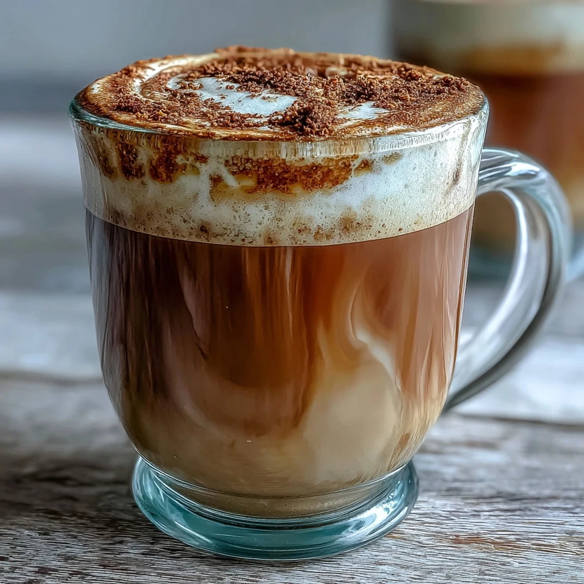 Steaming hot Hojicha Latte in a cozy mug, topped with creamy froth and a light dusting of roasted green tea powder.