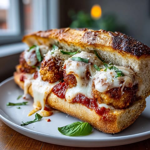 Closeup of 30-Minute Turkey Meatball Sub Sandwich Meal Prep, garnished with fresh basil for a hearty lunch.