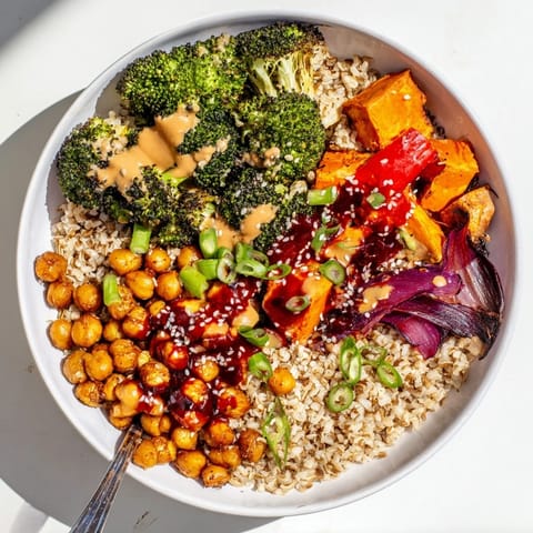 Nutritious Bold Sauce Drizzle Bowls featuring miso-butter and gochujang-maple flavors.  