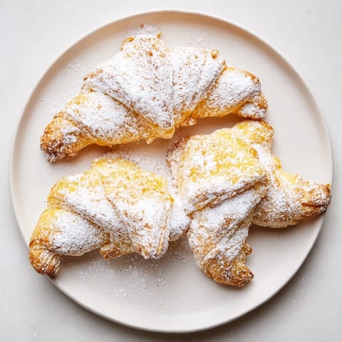 Freshly baked Quick Christmas Cookie Croissants, buttery and crescent-shaped, ready to eat.