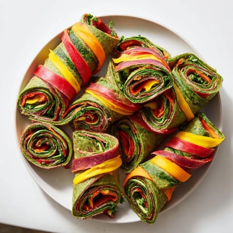 Vibrantly striped Roasted Veggie & Hummus Candy Cane Wrap roll-ups, perfect for a festive vegetarian appetizer.