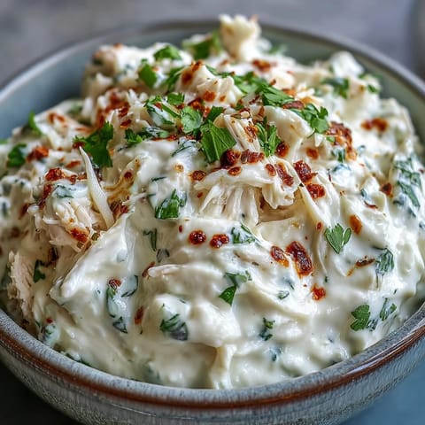 A scoop of creamy Cilantro and Lime Chicken With Scoops dips into a golden corn chip.