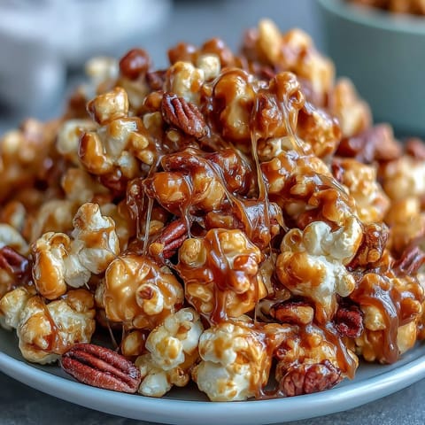 Sweet and salty popcorn mix with peanuts and caramel, perfect for baseball season snacking or movie night.