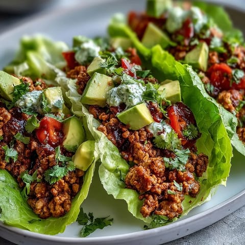 Juicy Turkey Taco Lettuce Wraps bursting with fresh toppings and savory taco spices.