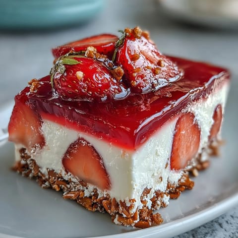 Strawberry Pretzel Jello Salad: sweet, salty, fruity layers, a delicious retro dessert.