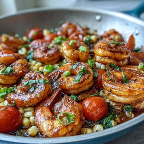 Garlic Butter Shrimp and Corn Skillet, a bright, savory delight.