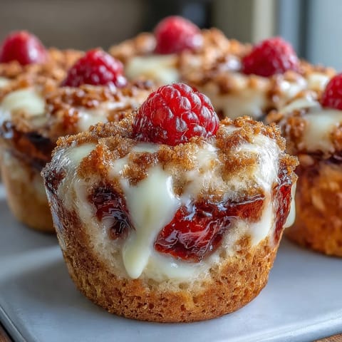 Golden raspberry cream cheese muffin bites with a luscious, hidden center.