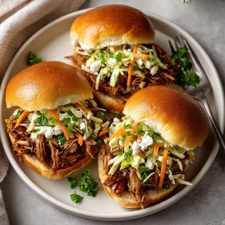Succulent Rebel Float Root Beer Braised Pork Sliders served warm, piled high on soft slider rolls.