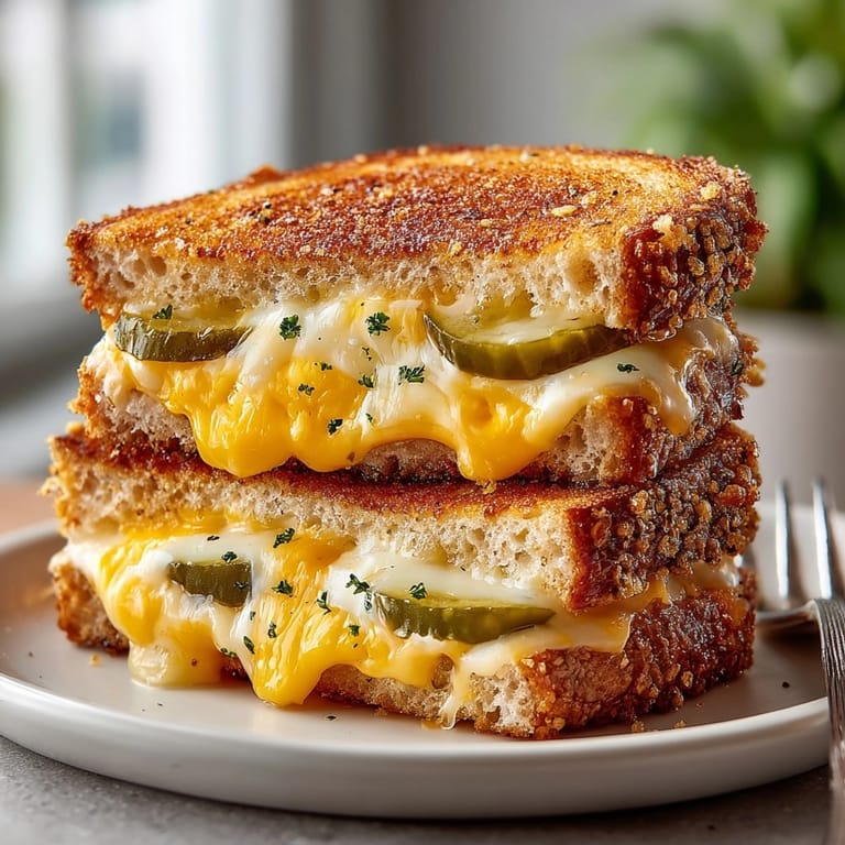 Crispy, tangy 15-Minute Pickle Juice Grilled Cheese: a fast, flavorful lunch, perfectly paired with soup.