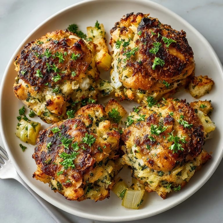 Juicy, tender Stuffing-Crusted Chicken Thighs with a delicious stuffing topping, ready to serve for dinner.