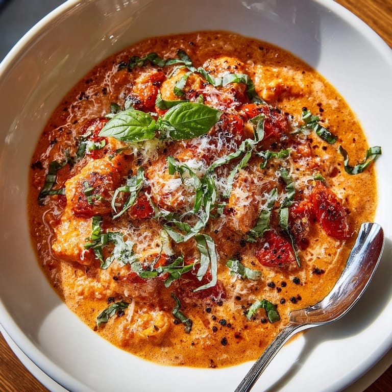 Creamy Vodka Sauce 2.0 with pink peppercorn accent, simmering in a skillet.