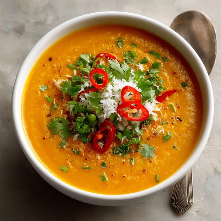 Creamy Thai Curry Butternut Squash Soup served steaming hot, highlighting rich coconut and spice aromas.
