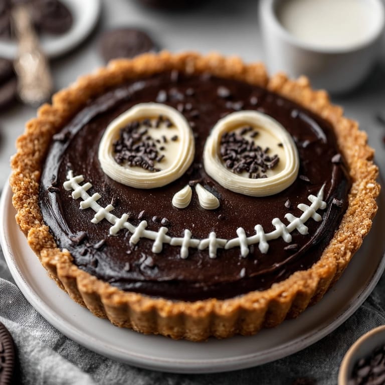 Decadent Jack Skellington Pie, ready to slice, offers a unique festive treat.