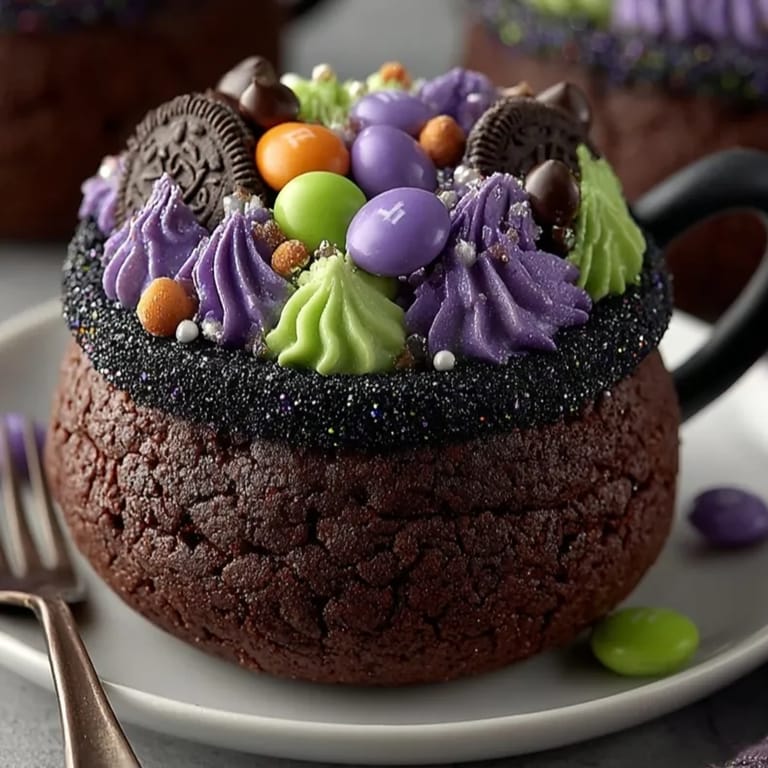 Homemade edible witch cauldrons: crisp chocolate cookie cups bubbling with sweet candy fillings.