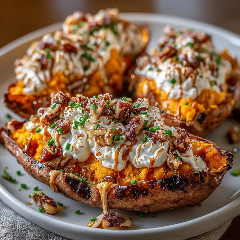 Loaded Sweet Potato Skins glistening with marshmallow—a perfect appetizer or holiday side dish.