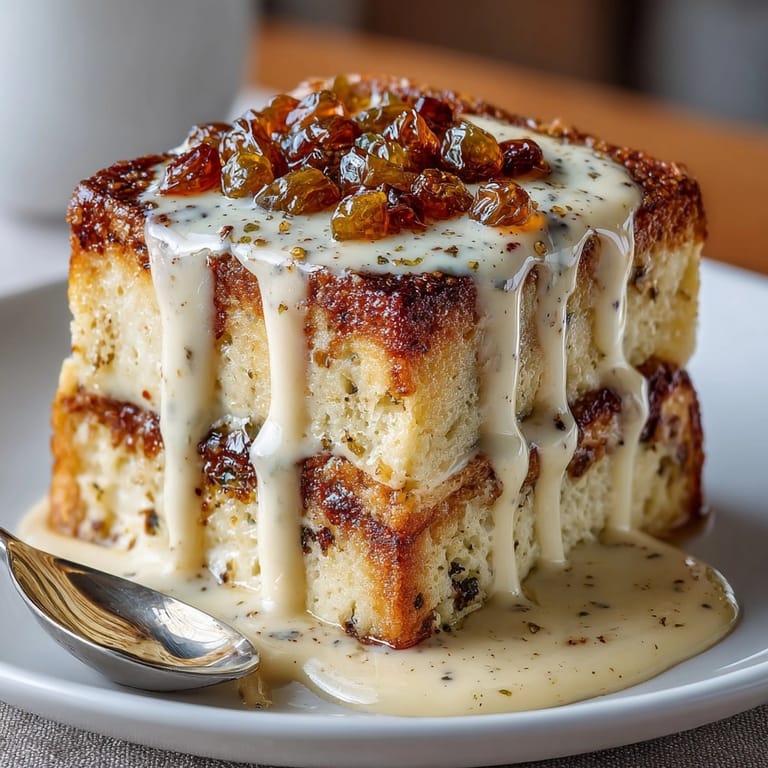 Comforting Eggnog Bread Pudding featuring rich eggnog, perfect for holiday gatherings, with rum sauce.