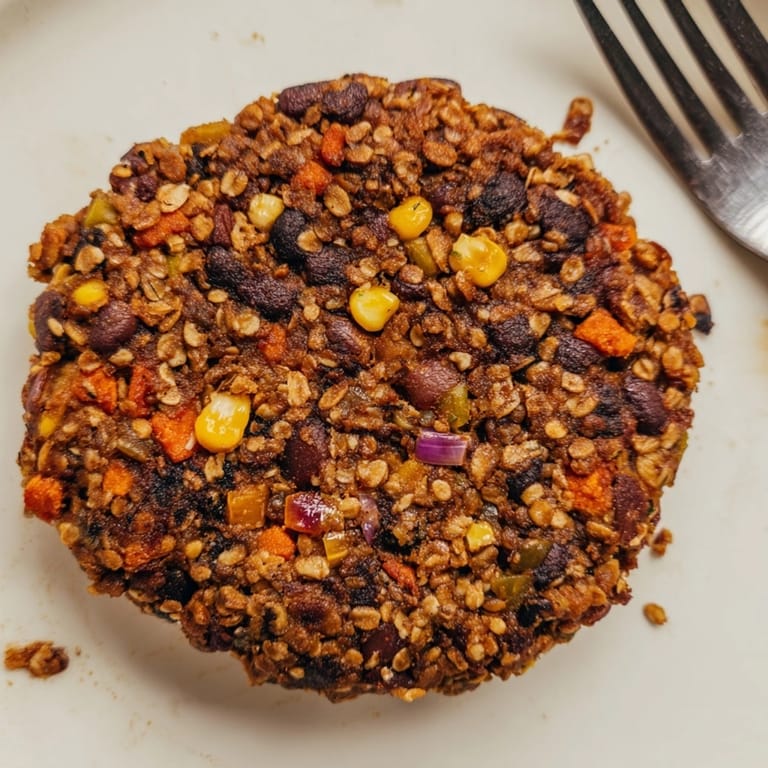 Fragrant, savory pan-fried Veggie Burger Patties showing textures of carrot, beans, and corn.