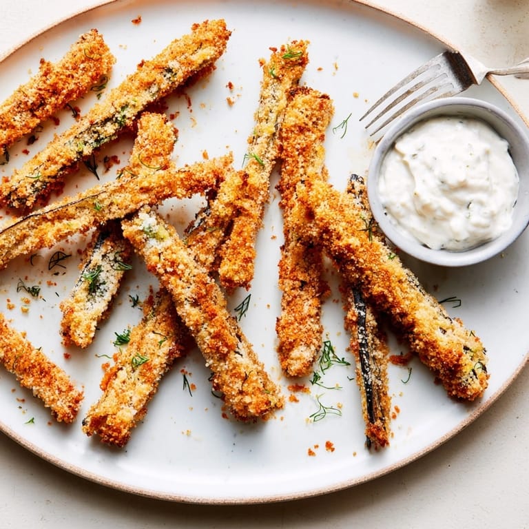 A batch of crispy Cajun Eggplant Fries fresh from the oven sits ready to eat.