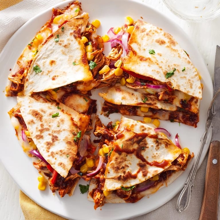 Mouthwatering BBQ Chicken Quesadillas, golden-brown tortillas overflowing with savory flavors.