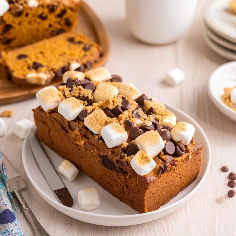 Warm slices of Smores Cheddar Sweet Potato Pancake Muffin Loaf topped with crunchy graham cracker crumbs.  