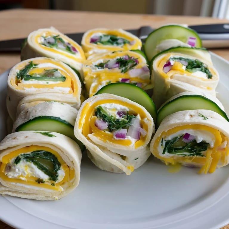 Tangy Pickle-in-a-Blanket bites, drizzled with mustard, perfect for parties.  