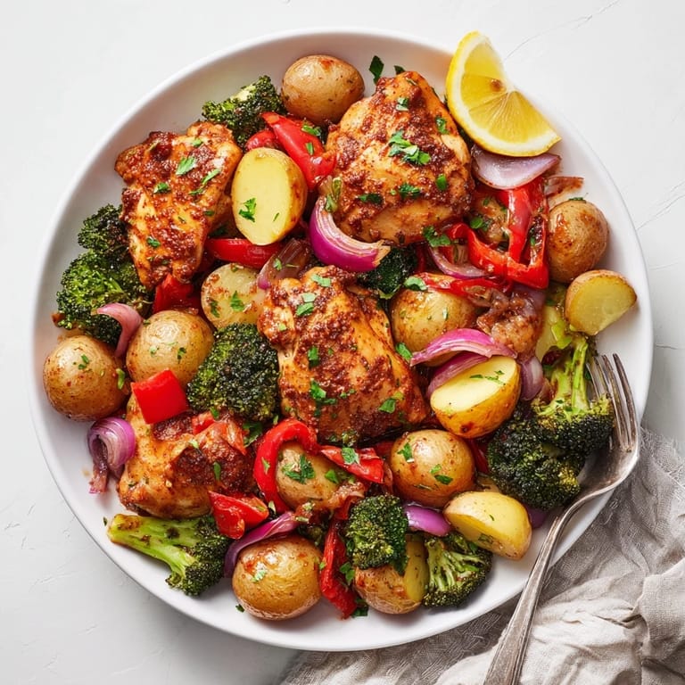 Delectable Lazy Gourmet Chicken & Vegetable One-Pot, loaded with colorful veggies and spices.