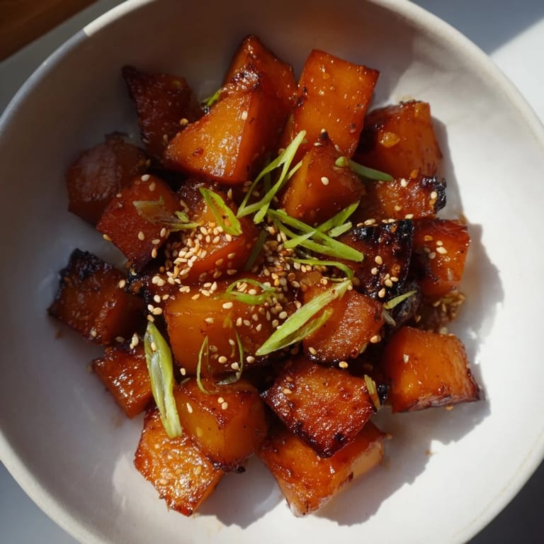 Perfectly roasted Miso Winter Vegetables, showcasing tender root vegetables glistening with a rich miso sauce.