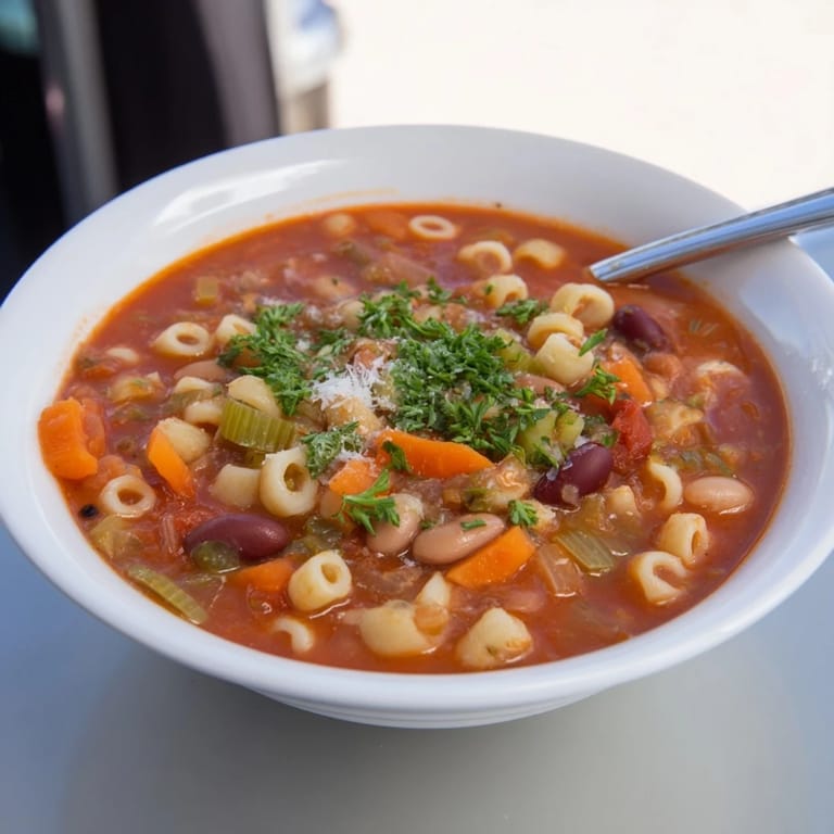 Hearty Pasta e Fagioli Soup, a vibrant Italian soup, perfect for a warming supper on a cold night.