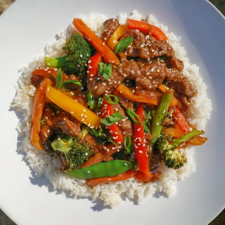 Vibrant Chicken Stir-Fry with vegetables, finished with toasted sesame seeds, easy weeknight dinner.